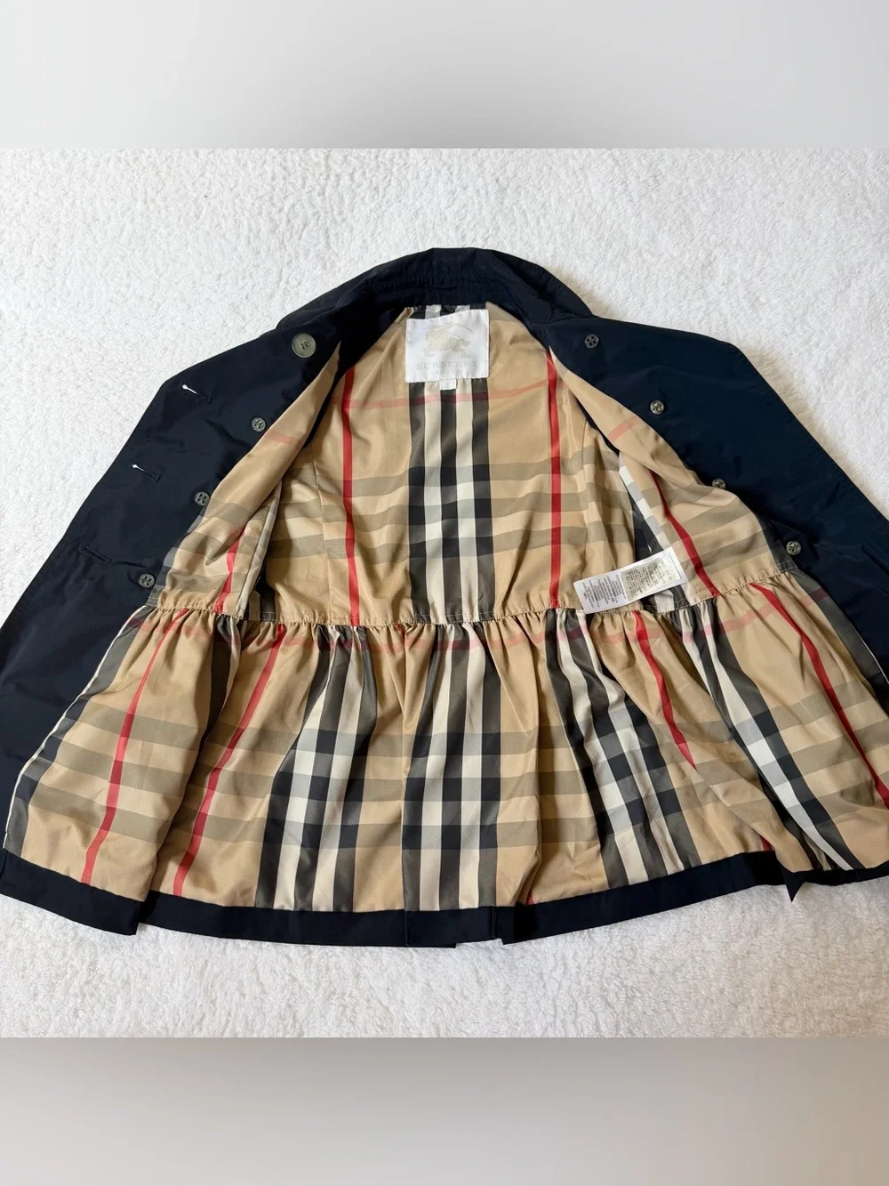 Burberry Girls 8Y Jacket Trench Coat Nova Check Children Authentic Navy